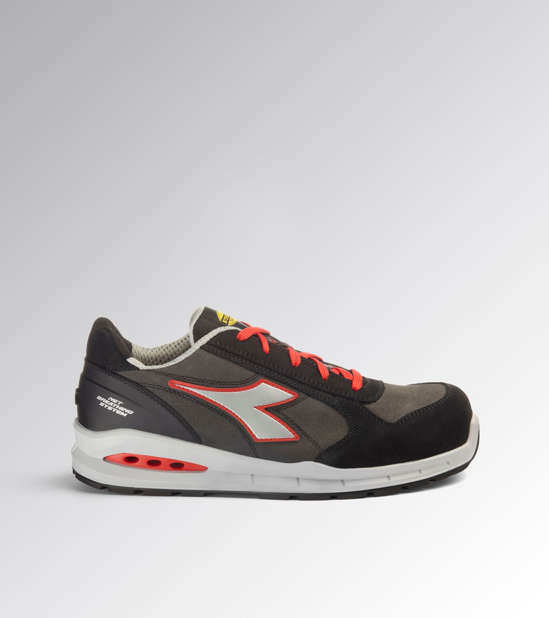 Chaussure de securité basses RUN NET AIRBOX LOW S3S FO SR GRIS ASPHALTE/ARGENT/ROUGE - Utility