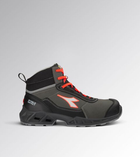 High safety shoe SHARK STA IMP LEAT MID S3S FO SR SC ESD BLACK/RED FLUO - Utility