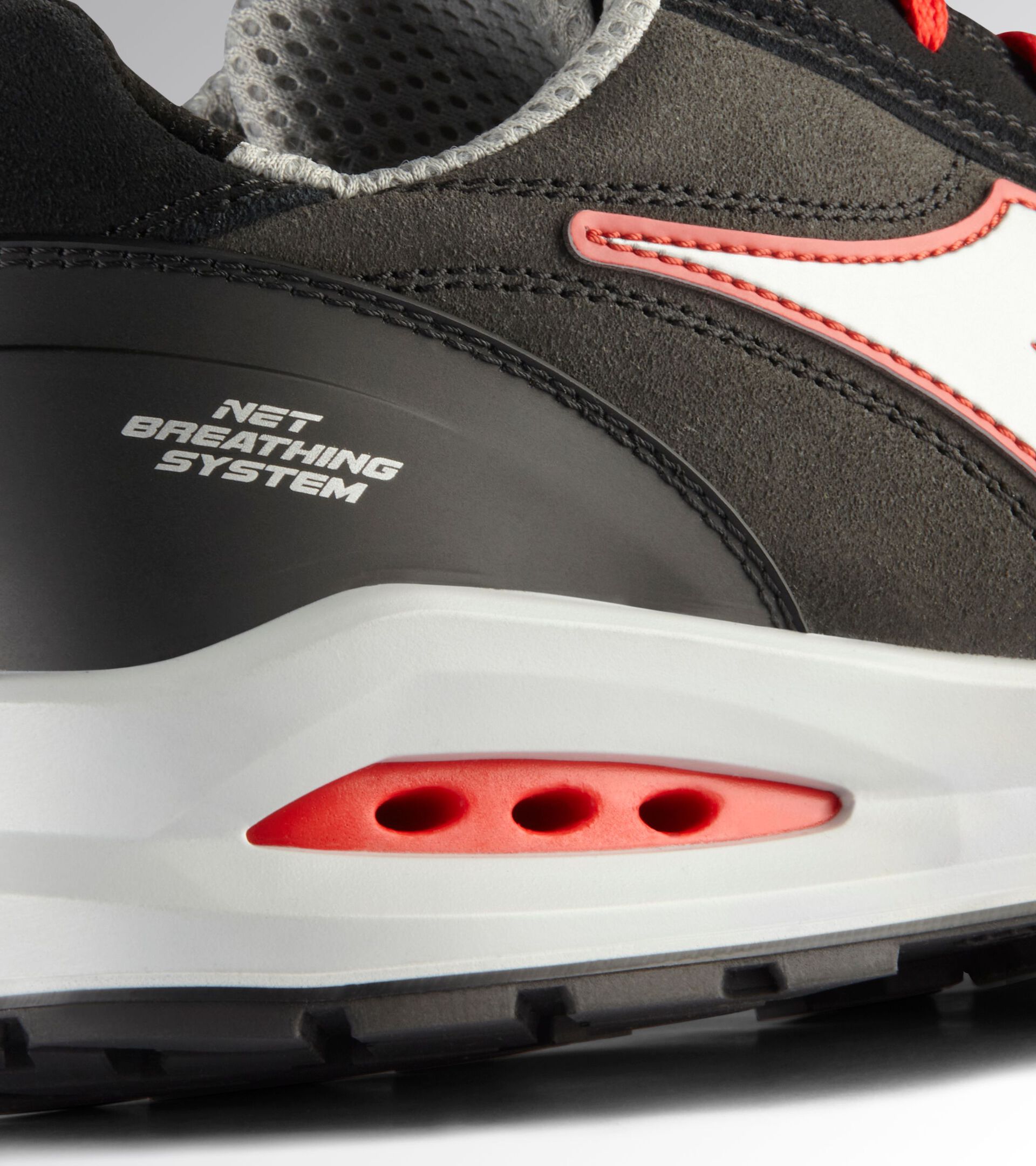 Chaussure de securité basses RUN NET AIRBOX LOW S3S FO SR GRIS ASPHALTE/ARGENT/ROUGE - Utility